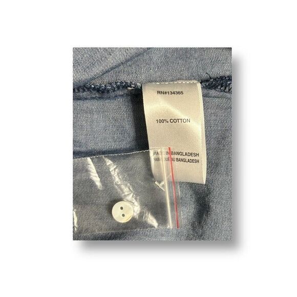 Tres Jolie L Blue Chambray Denim Look Ruffle Sleeve Blouse Boho Feminine Top NWT - Picture 7 of 8